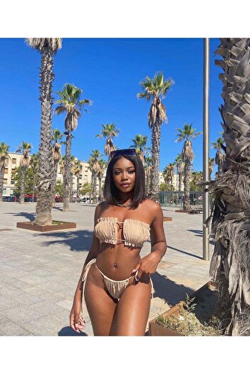 nuriçgiyim Cremas Gathered Bikini Set