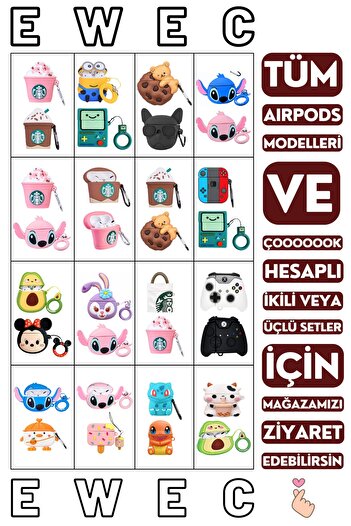 EWEC 2'li Set Pro Uyumlu Mavi Stitch Ve Pembe Stitch Figürlü Kulaklık Kılıfı Seti, Sevimli Pro Ikili Set