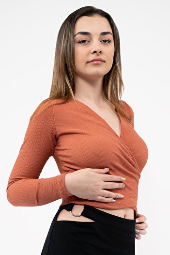 Soyo Women's Tile Double Breasted Long Sleeve Tie Crop Top Blouse