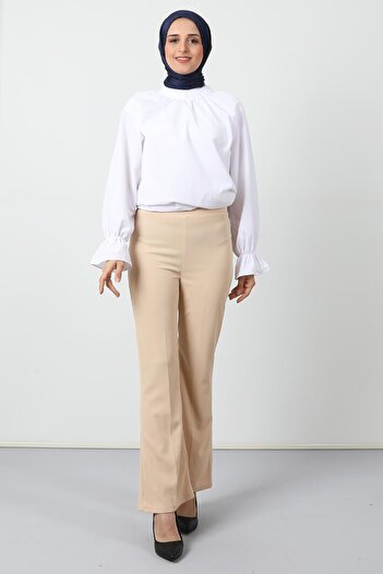 Giza Giyim Elastic Waist Spaghetti Trousers Cream