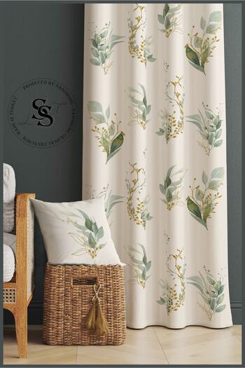 SasoHome Simple Modern Design Green Leaves Patterned 140 X 270 Cm Quality Digital Printed Background Curtain