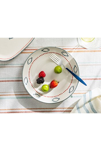 English Home Aquatic Sea Porcelain Cake Plate 21 Cm White
