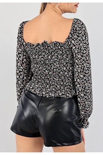 AS Anita Store Çiçek Desenli Büzgü Detaylı Crop Bluz