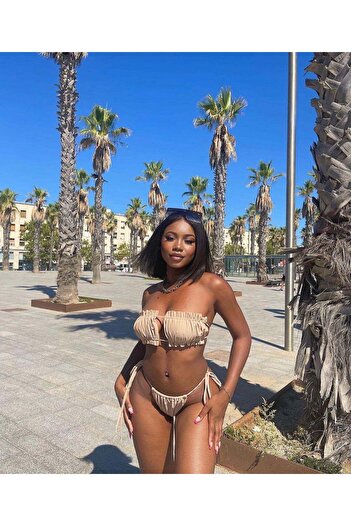 nuriçgiyim Cremas Gathered Bikini Set