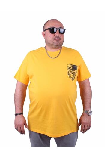 MocGrande Men's Large Size Crew Neck Pocket T-Shirt 23185 Yellow