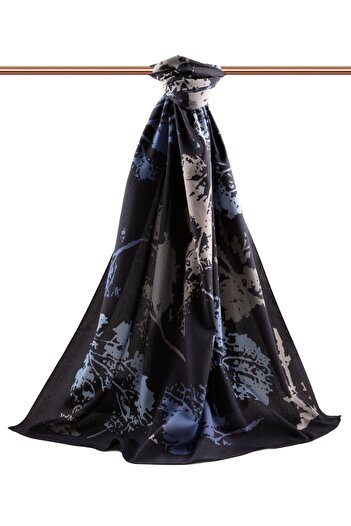 Vissona Women's Luxury Medina Silk Shawl Navy Blue - Gray