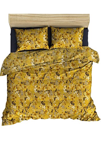 makiteks 100% бавовна, гірчичні квіти, 200x220+2*(50x70), двоспальний комплект постільної білизни та наволочки
