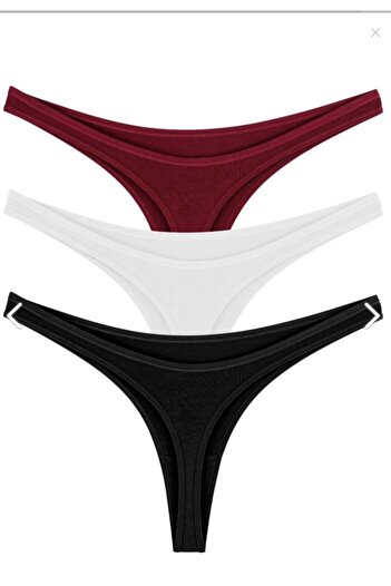 Perita.Life Women's Black-White-Burgundy Classic, Cotton Thong/ String
