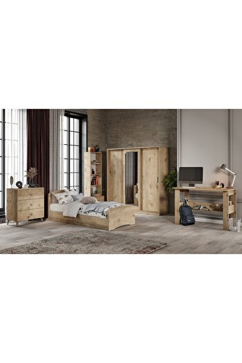 WENCE Samira Modern Genç Odası Takımı Meşe - 5 Parçalı Ve Tamamı 1. Kalite Mdf