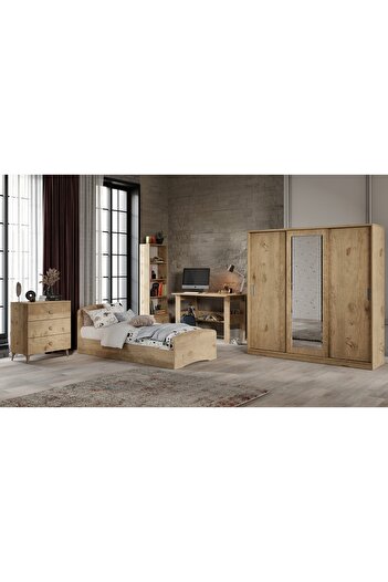 WENCE Samira Modern Genç Odası Takımı Meşe - 5 Parçalı Ve Tamamı 1. Kalite Mdf