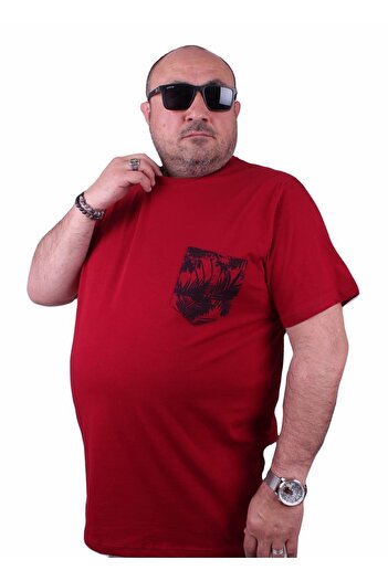 MocGrande Men's Large Size Crew Neck Pocket T-Shirt 23185 Claret Red