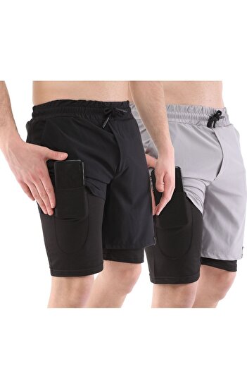 GHASSY CO. Men's 2 Pack Running Quick Dry Micropoly Training Fitness Short Tights Sports Shorts