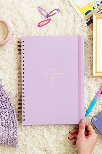 Matt Notebook 20x28 Cm A4 Elastic Spiral Copertă Tare Blocnotes în carouri Liliac