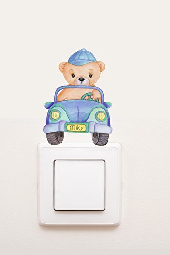 Sim Tasarım - Priză - Autocolant Decorativ Priză Cameră Copii Ursuleț Albastru - Sim773