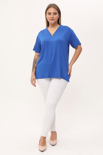 garajmood Blue Collar Zippered Plus Size Blouse