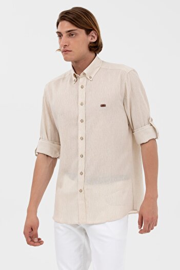 U.S. Polo Assn. Ανδρικό λινό πουκάμισο - μανίκι 3/4, πέτο πουκάμισου, κανονική εφαρμογή
