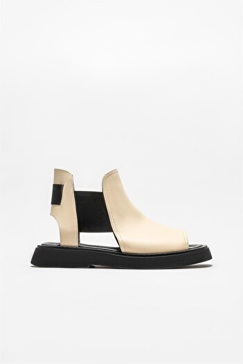 Elle Shoes Ecru Leather Women's Sports Sandals