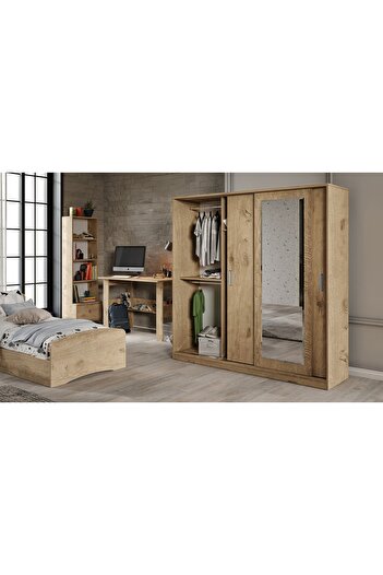 WENCE Samira Modern Genç Odası Takımı Meşe - 5 Parçalı Ve Tamamı 1. Kalite Mdf