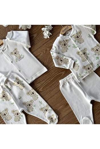 PATSAN 4'lü Pamuklu Bebek Alt Üst Patikli Pijama Takımı Koala