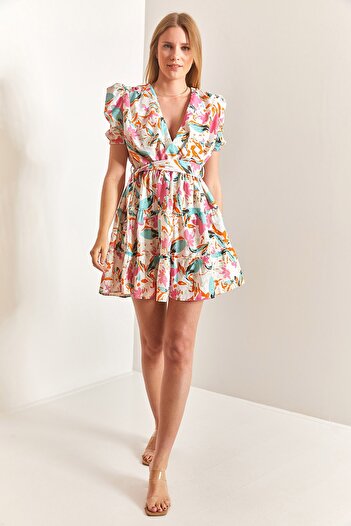 Bianco Lucci Women's Balloon Sleeve V-Neck Dress