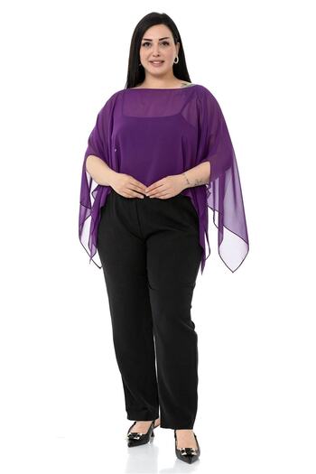 DISENTIS MODEST Plus Size Asymmetric Cut Chiffon Purple Cloak Bolero