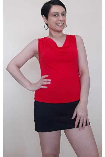 Mertcan Butik Red Degaje Collar Strap T-Shirt