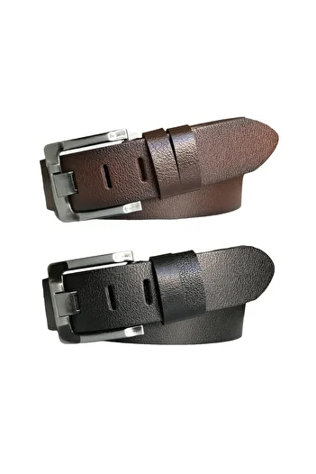 GoDeri 100% Genuine Quality Leather 2-Piece Set 4.5 Cm Wide Tongue Jeans, Sports Belt; Black, Brown = 2pcs-g-s.kah