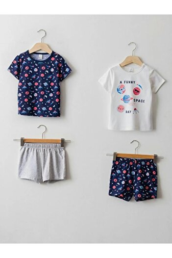 LC Waikiki Crew Neck Short Sleeve Printed Cotton Baby Boy Pajama Set