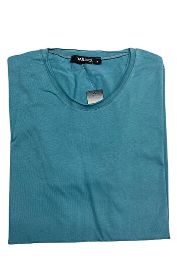 Tarz Cool Men's Turquoise Oval Skirt Wide Collar 100% Cotton Short Sleeve T-Shirt