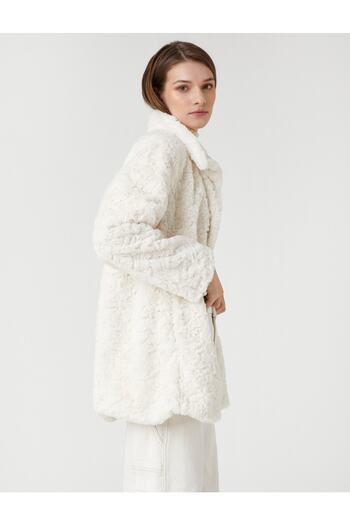Koton Short Plush Coat Pocket Lapel Collar