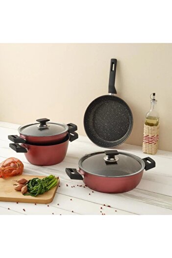 Hisar Ares Granite 6 Piece Cookware Set Black Soft Touch