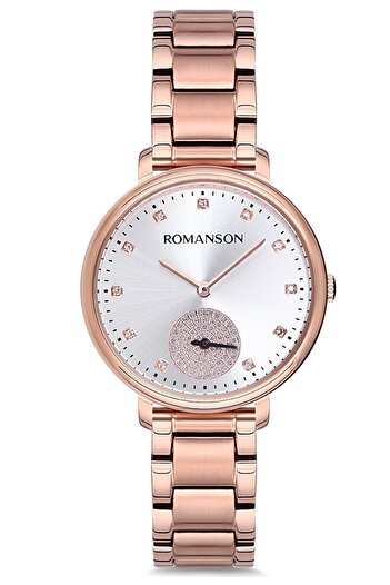 Romanson Rm9A14Llrras6R Steel Cord Bottom Second Rose Gold Color Stone Women's Wristwatch