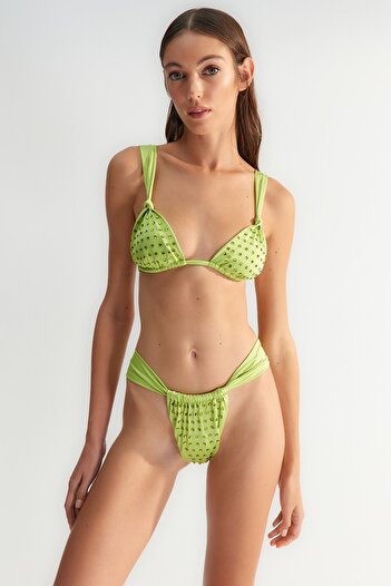 Trendyol Collection X Zeynep Tosun Light Green Shiny Rhinestone Bikini Set TCLSS23BT00001
