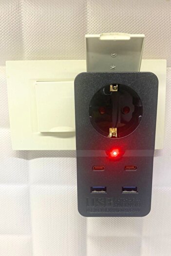 Buffer ® Isıya Dayanıklı Termal Akım Korumalı 1 Priz Girişli 2 Usb Girişli 2 Type-c Girişli Pirz