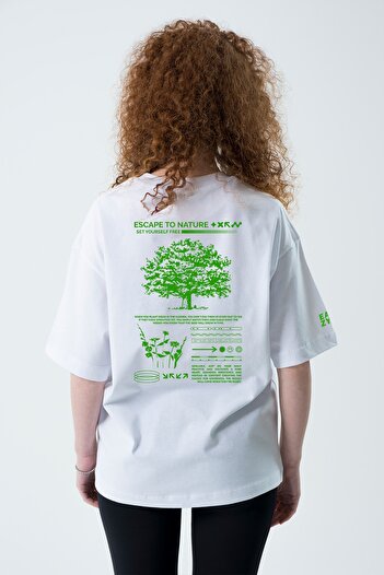 Eazy Co Escape To Nature White Unisex Extra Oversize Short Sleeve T-shirt