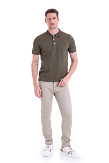 Hatemoğlu Haki Comfort Fit Прямий 100% бавовна Поло з коміром