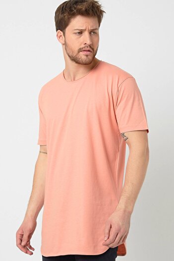 AMAZING CRASH Basic Men's Crew Neck Long Fit Skirt Ribbed T-shirt