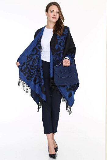 Patiska Kadın Saks Selma Desenli Panço 1163357