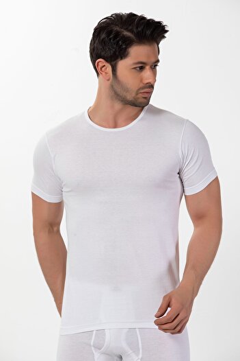 Siyah İnci Cotton Round Neck Ribbed Short Sleeve T-Shirt