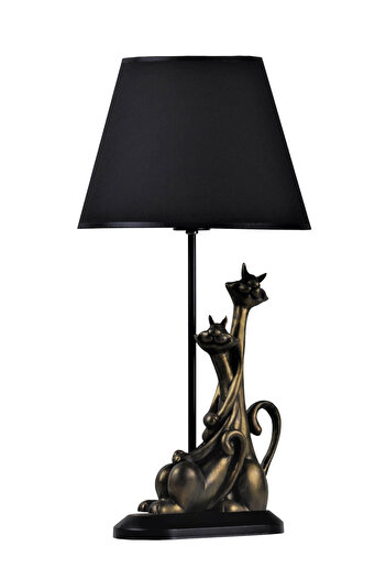 Qdec Modern Dizayn Kedi Abajur Gold Siyah