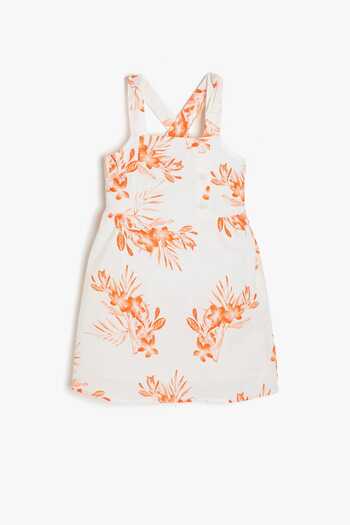 Koton Girl's Flower Patterned Ecru Dress 0ykg87749aw