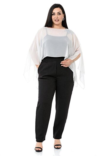 DISENTIS MODEST Plus Size Asymmetric Cut Chiffon White Cloak Bolero