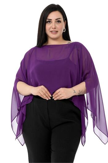 DISENTIS MODEST Plus Size Asymmetric Cut Chiffon Purple Cloak Bolero