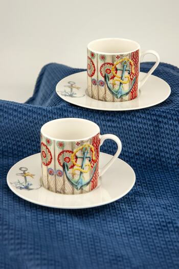 Bursa Porselen Dekor Retro Marine Pattern Coffee Cup Set for Two