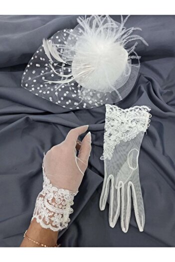 Hayalperest boncuk Puantiyeli Beyaz Gelin Kepi Nikah Şapkası