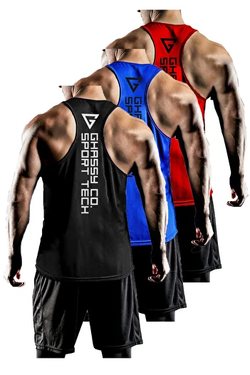 GHASSY CO. Pack of 3 Men's Dry Fit Y-back Gym Fitness Athlete Gym-101