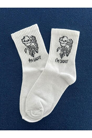 Touz White Unisex College Socks - I'm Okay