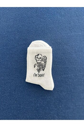 Touz White Unisex College Socks - I'm Okay