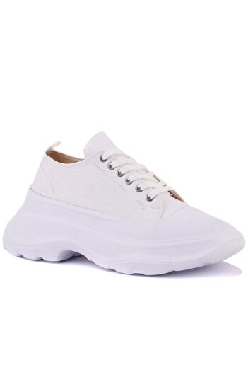 SailLakers - White Color High Sole Lace-Up Women's Sneaker 328-0203