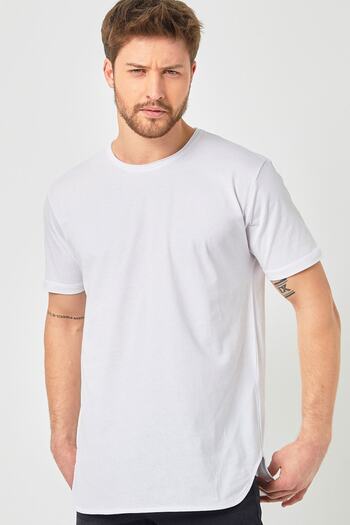 AMAZING CRASH Basic Men's Crew Neck Long Fit Skirt Ribbed T-shirt